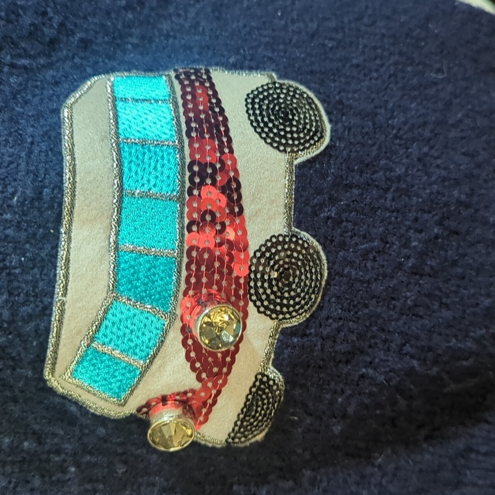 Butter Brand Whimsical Transportation Theme Navy Sweater Colorful Appliques Sz M - Picture 7 of 11
